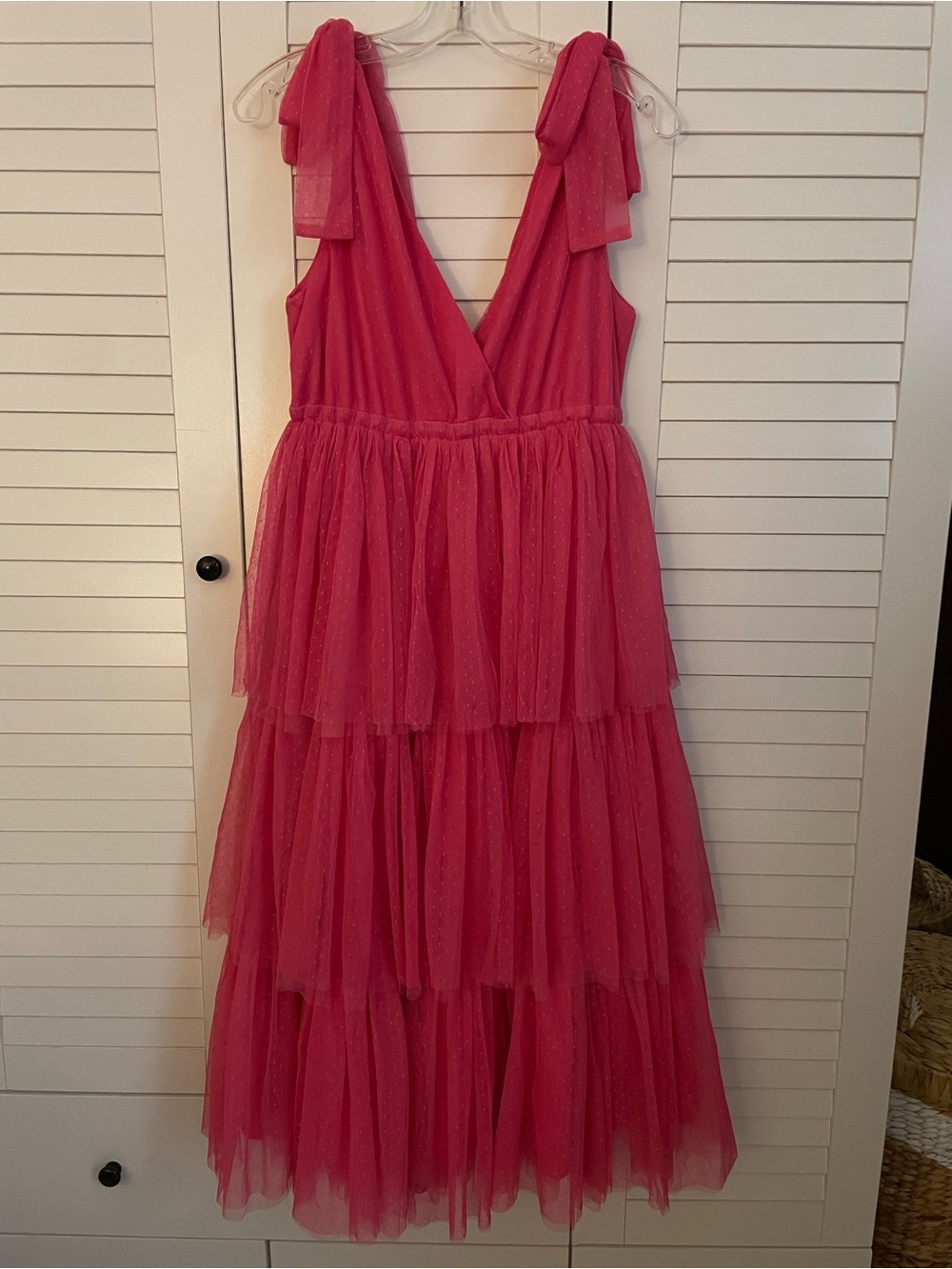 Baltic Born Pink Tiered Tulle Maxi Dress with Bow Straps - Romantic Formal Dress - Picture 5 of 6